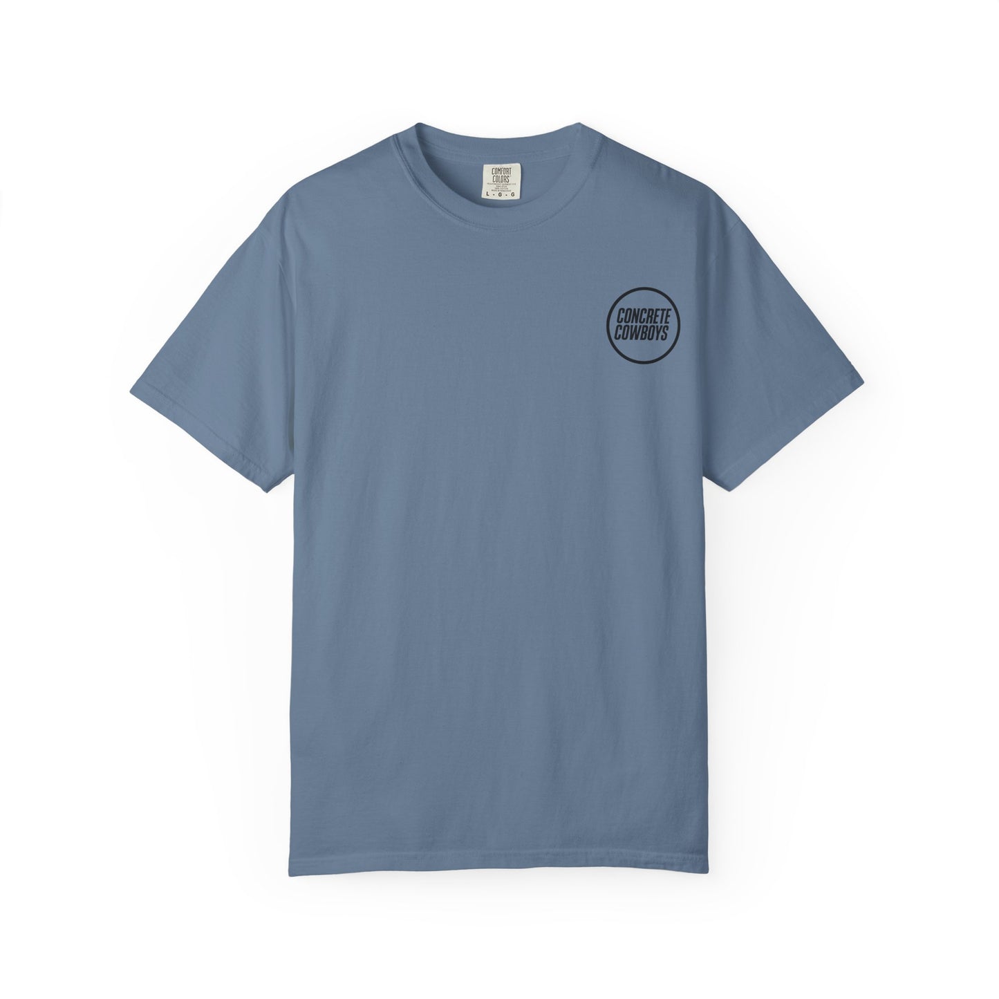 T-shirt in blue jean with Circle Stamp logo.