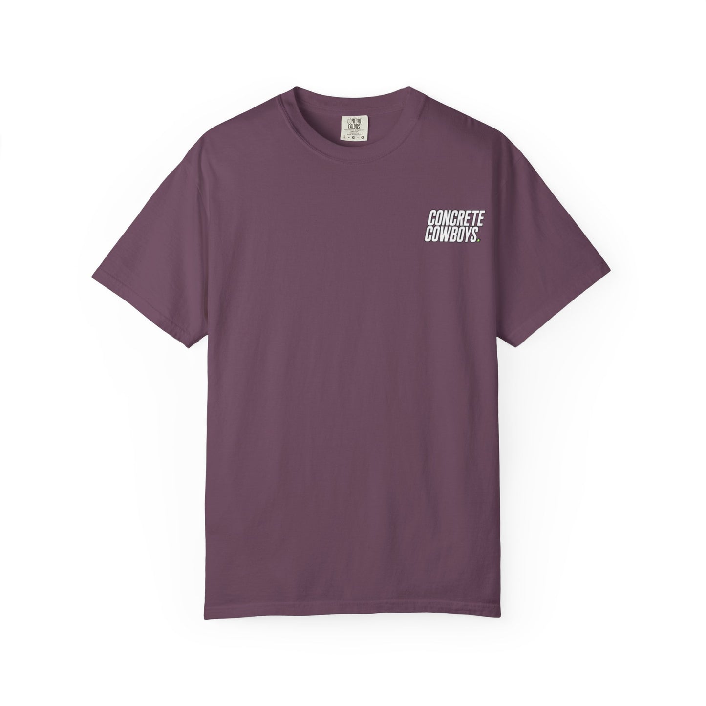 T-shirt in berry with classic Concrete Cowboys logo on front.