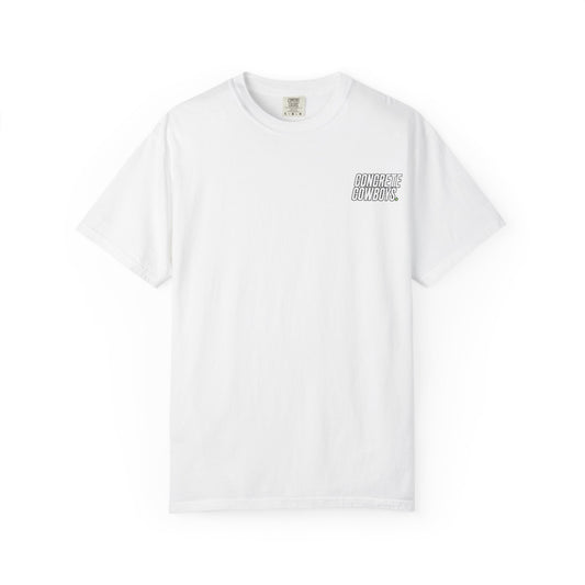 T-shirt in white with classic Concrete Cowboys logo on front.