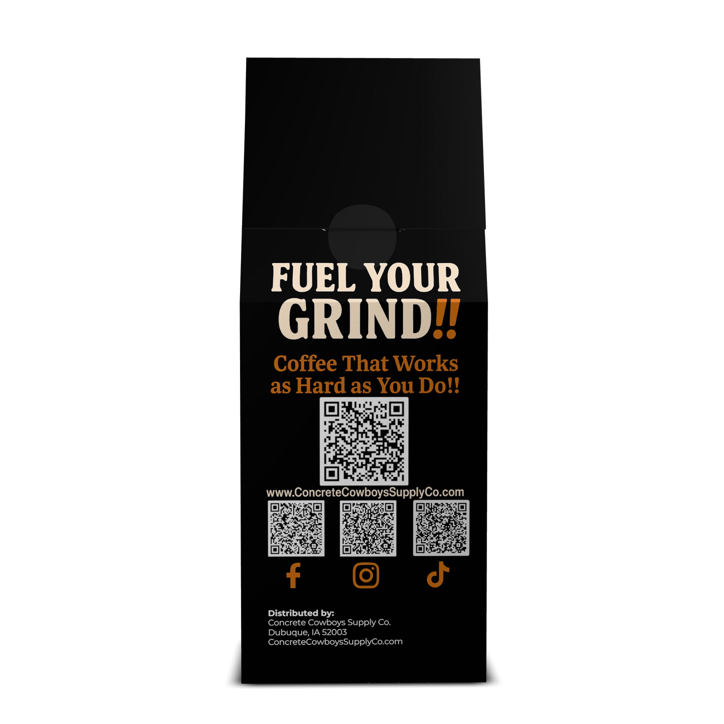 Concrete Cowboys coffee bag back view with QR code and company information
