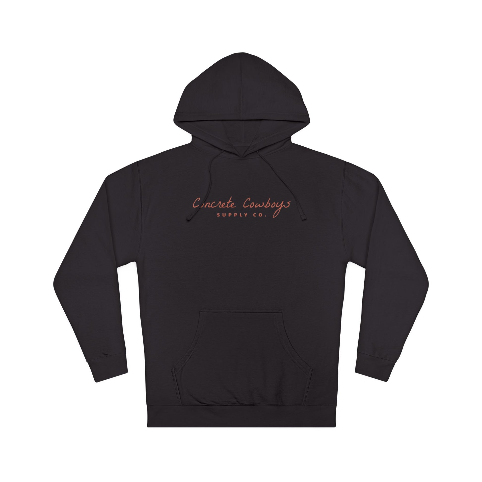 Hooded sweatshirt in black with Supply Co. logo.