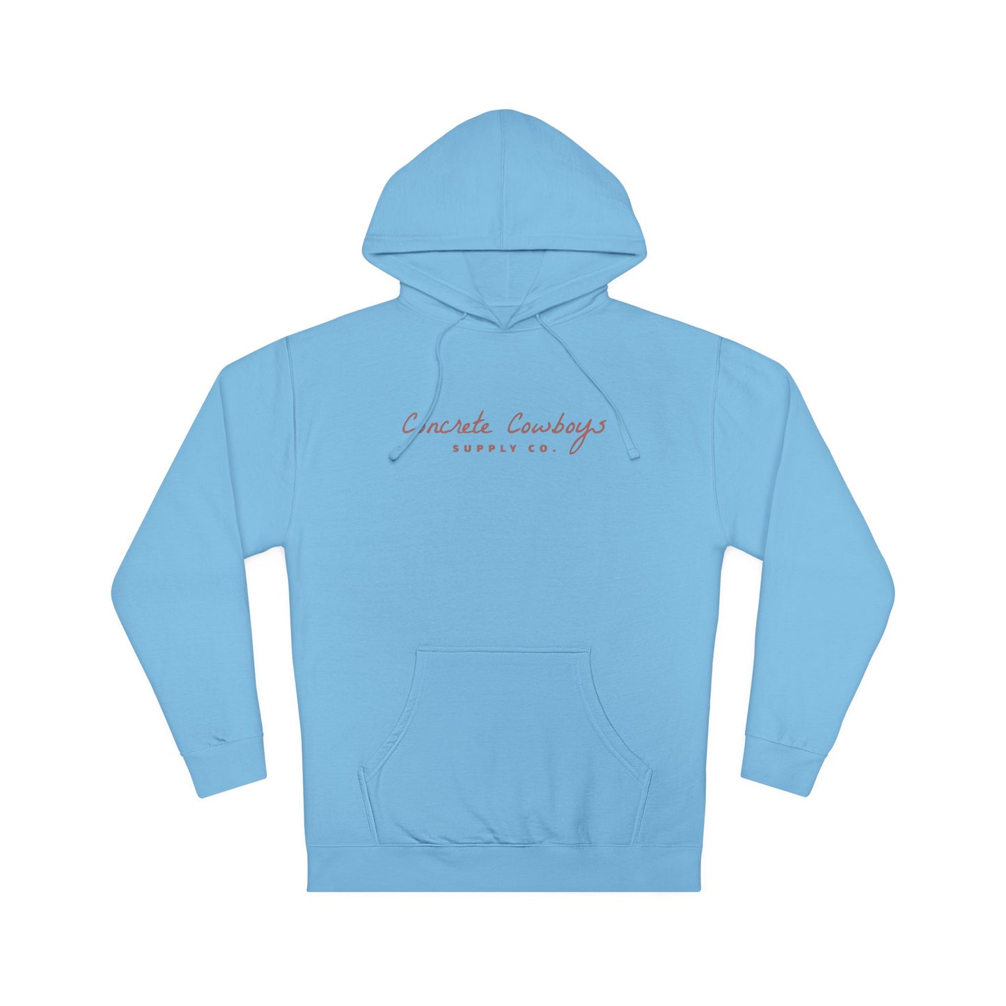 Hooded sweatshirt in blue aqua with Supply Co. logo.