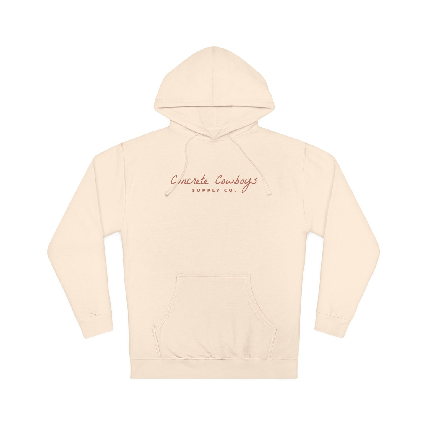 Hooded sweatshirt in bone with Supply Co. logo.