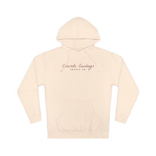 Hooded sweatshirt in bone with Supply Co. logo.