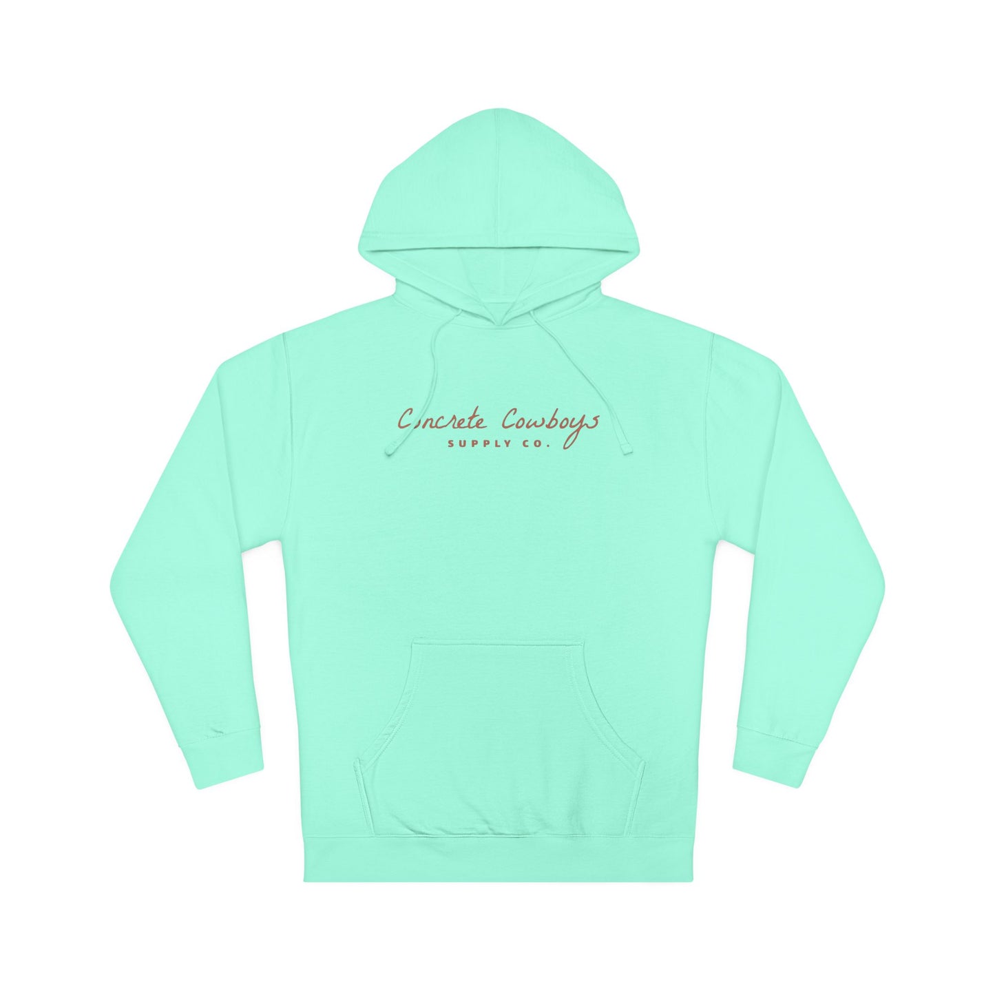 Hooded sweatshirt in mint with Supply Co. logo.