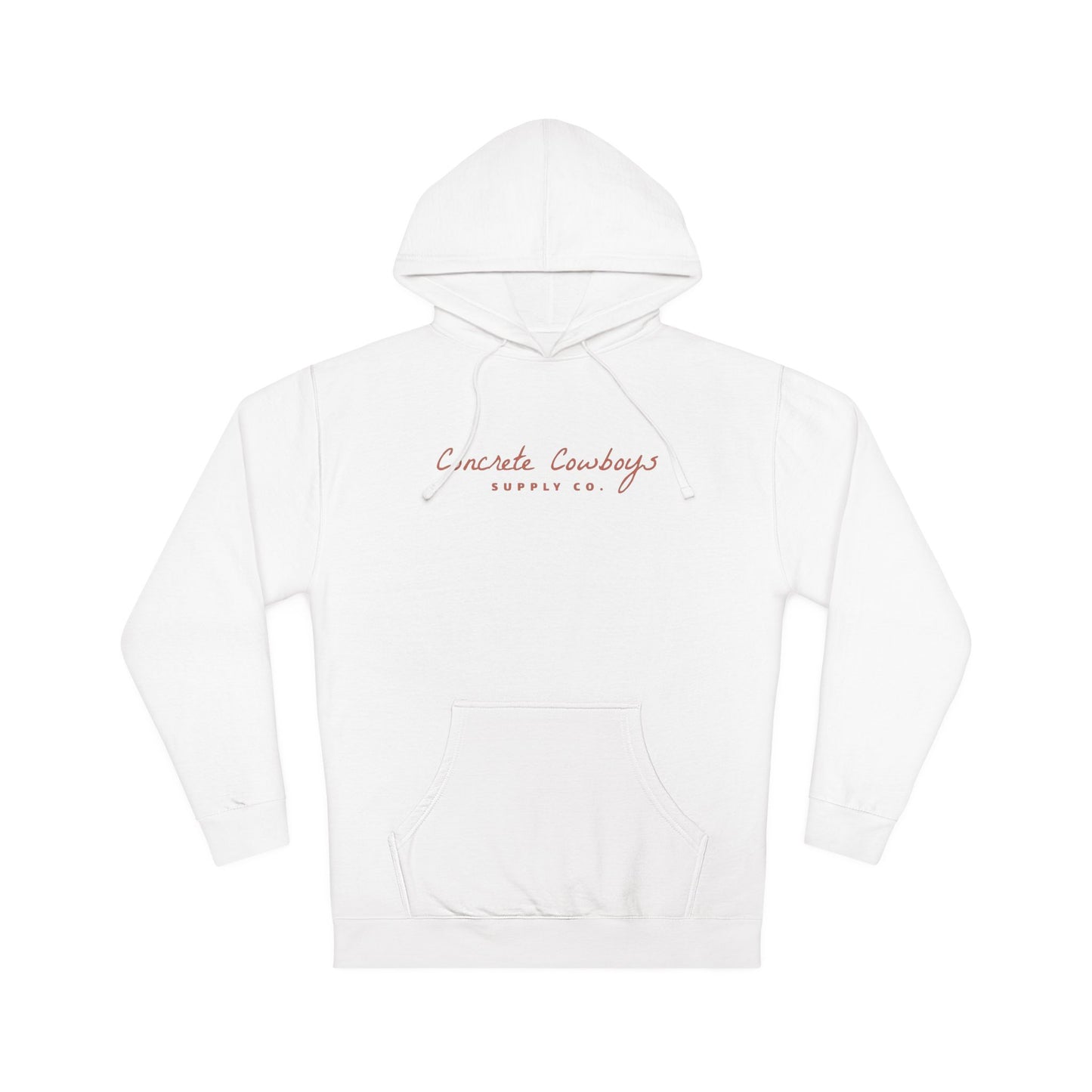 Hooded sweatshirt in white with Supply Co. logo.