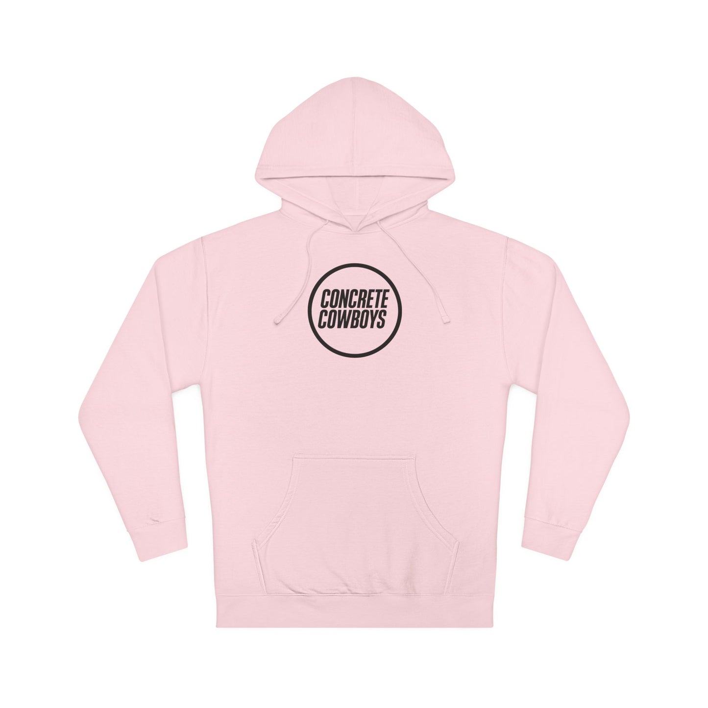 Heavyweight pullover hoodie in light pink with Circle Stamp logo.