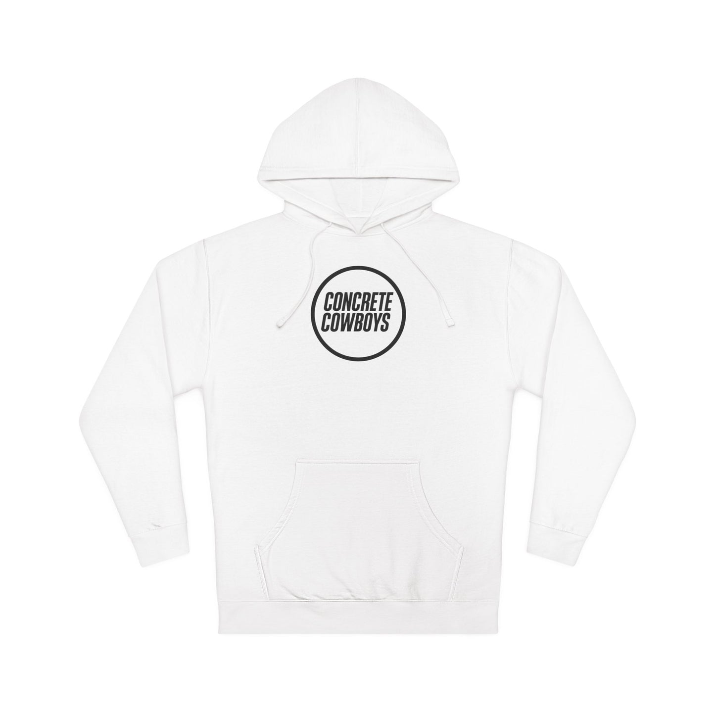 Heavyweight pullover hoodie in white with Circle Stamp logo.