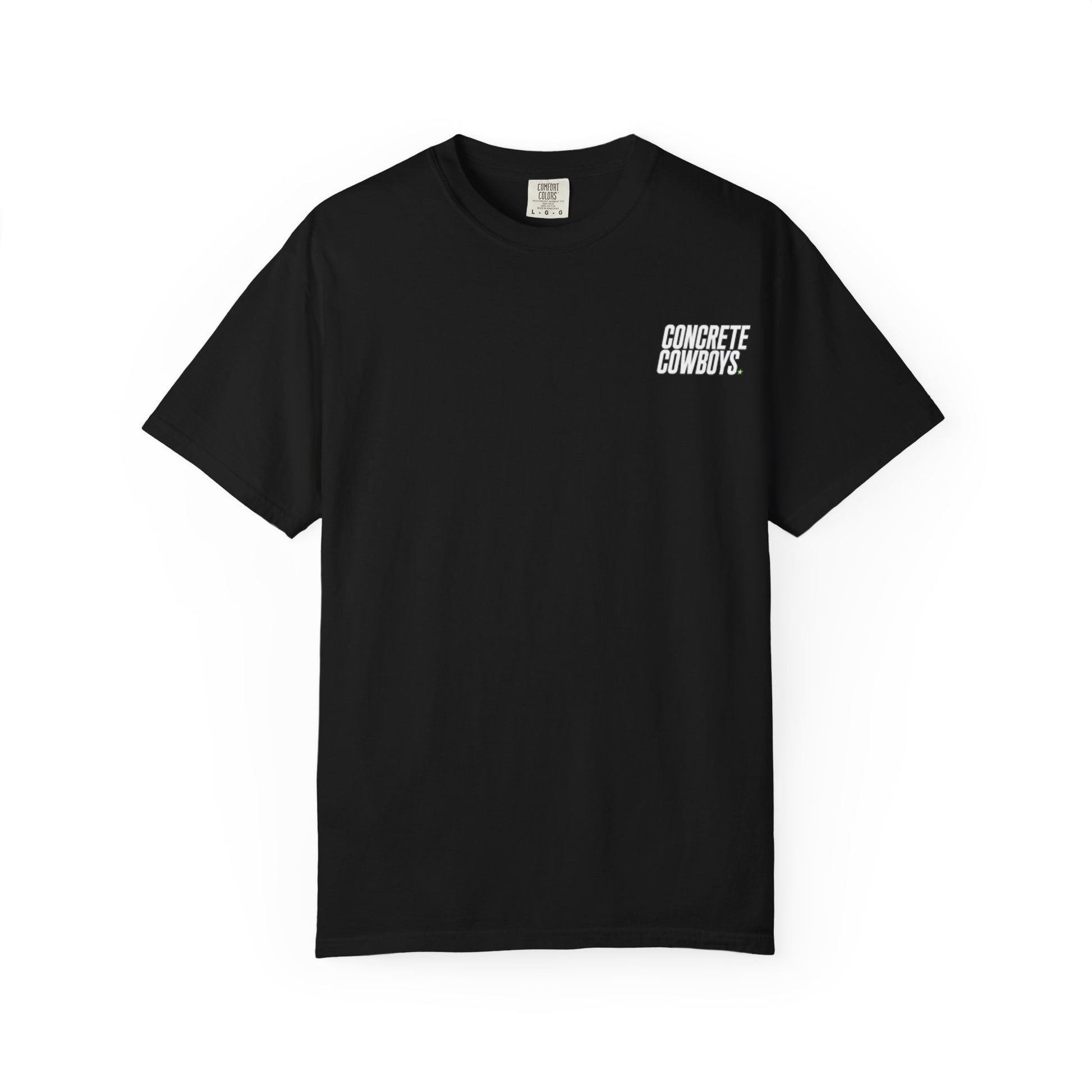T-shirt in black with classic Concrete Cowboys logo on front.