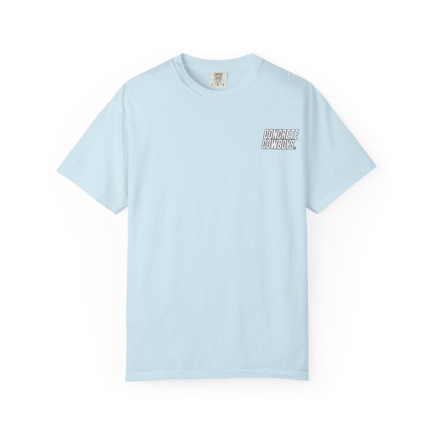T-shirt in chambray with classic Concrete Cowboys logo on front.