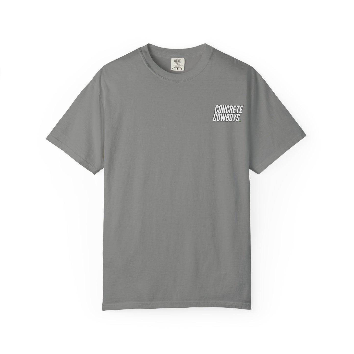 T-shirt in grey with classic Concrete Cowboys logo on front.