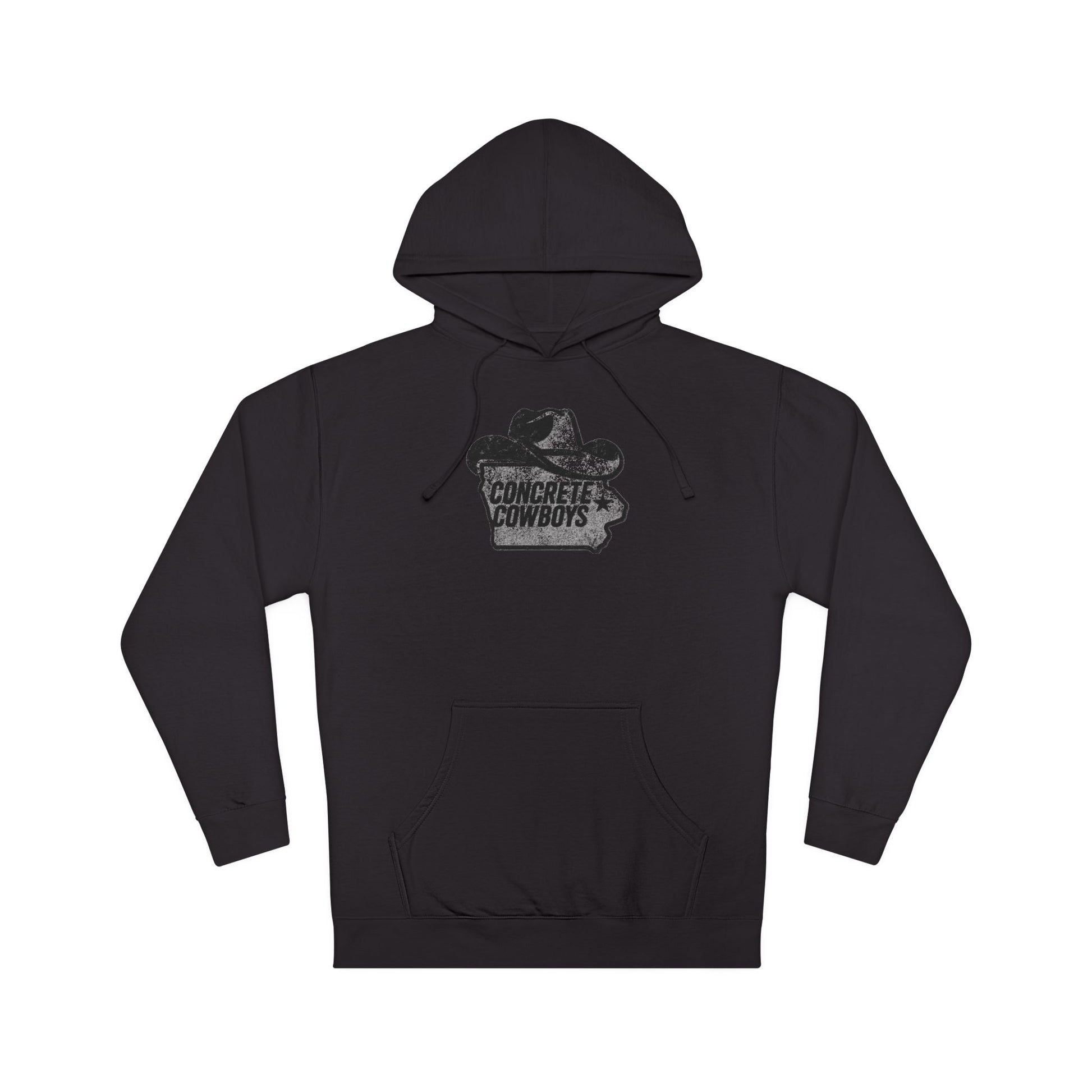 Heavyweight pullover hoodie in black with Iowa Cowboy graphic.