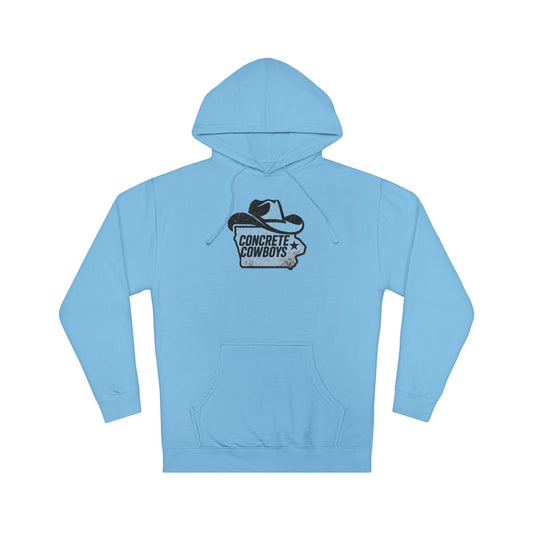 Heavyweight pullover hoodie in blue aqua with Iowa Cowboy graphic.