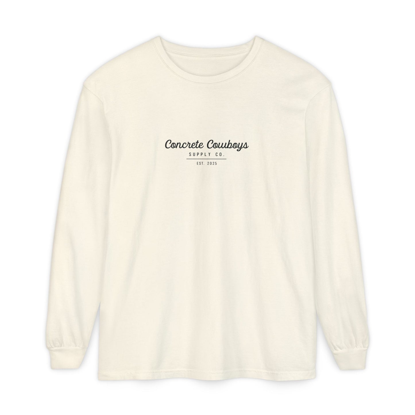 Long sleeve shirt in ivory with EST logo on front.