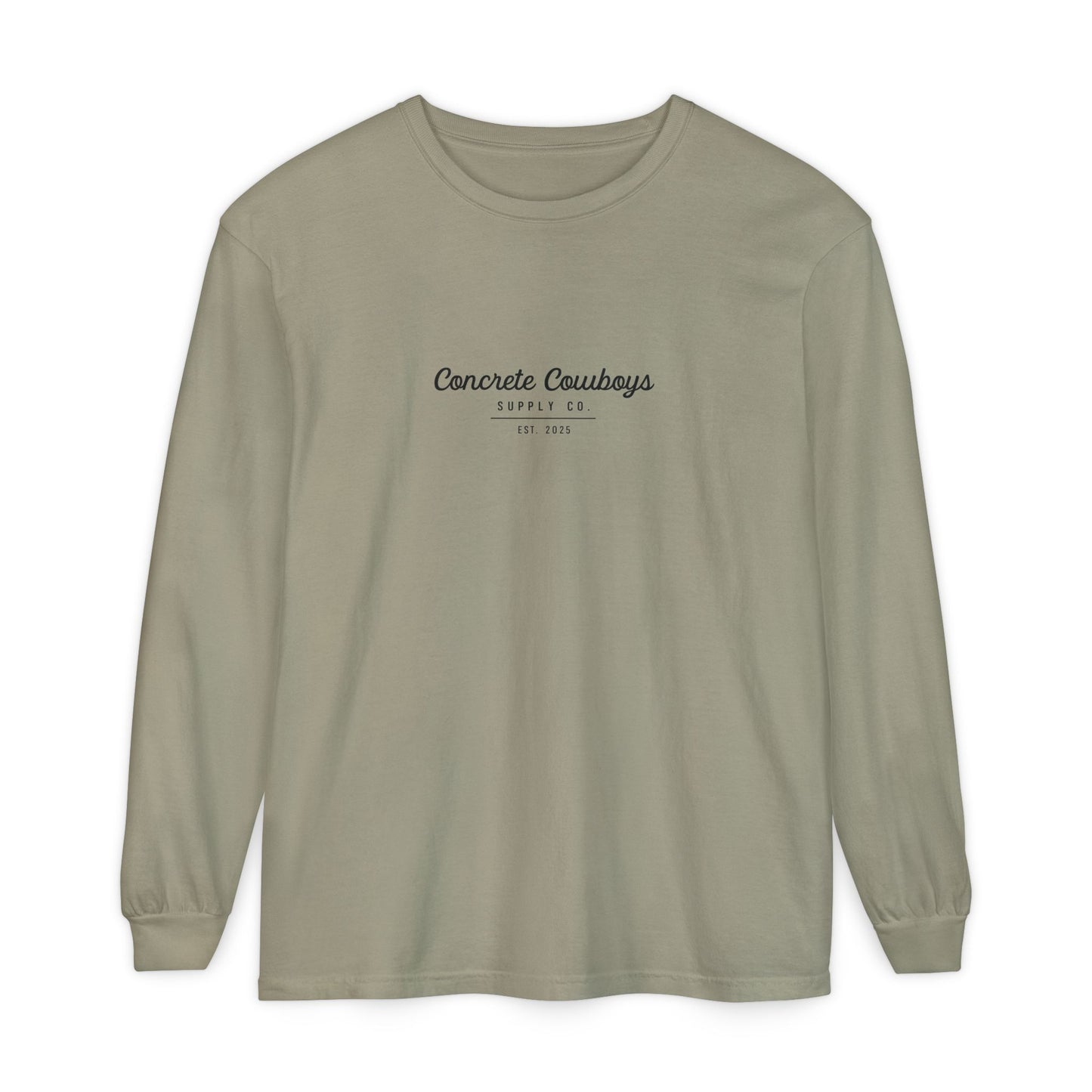 Long sleeve shirt in sandstone with EST logo on front.