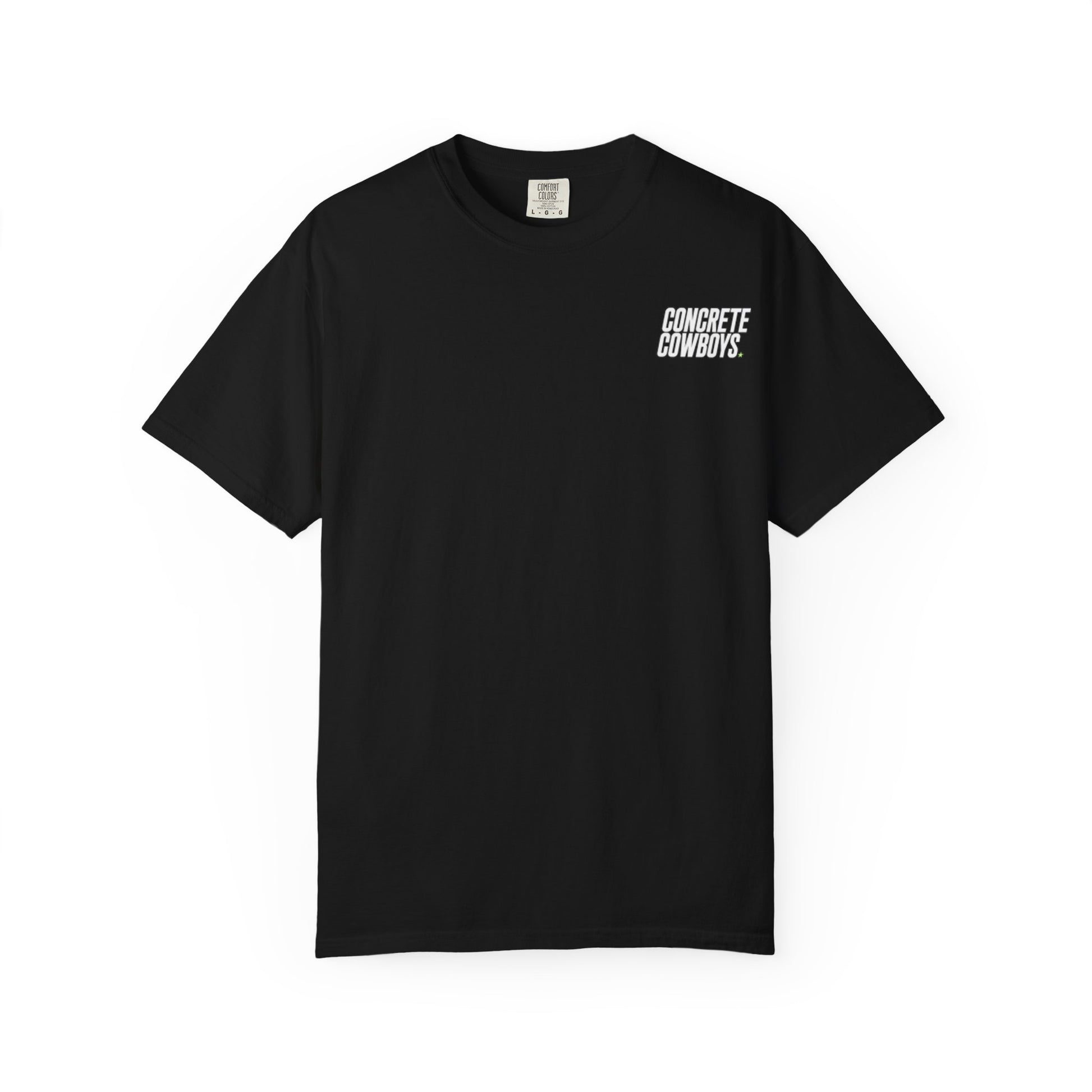 T-shirt in black with classic Concrete Cowboys logo on front.