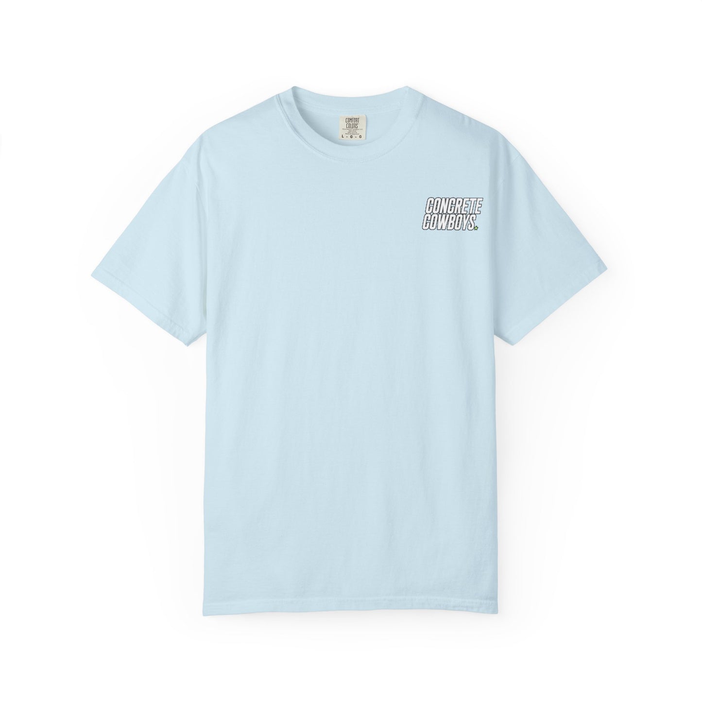 T-shirt in chambray with classic Concrete Cowboys logo on front.