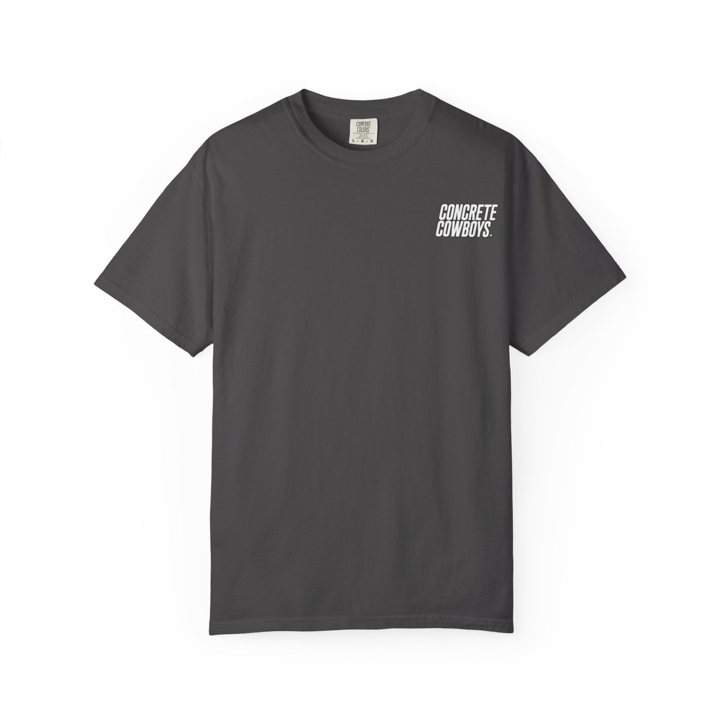 T-shirt in graphite with classic Concrete Cowboys logo on front.