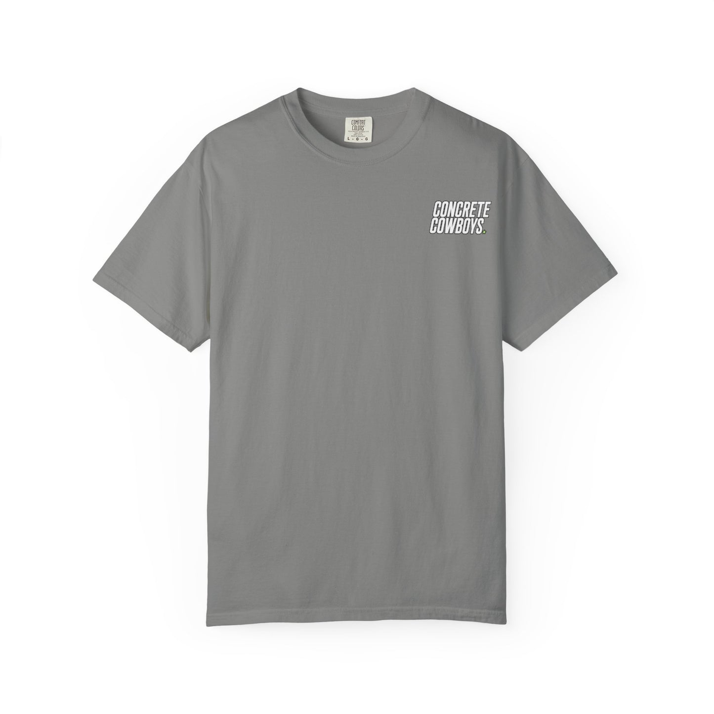T-shirt in grey with classic Concrete Cowboys logo on front.