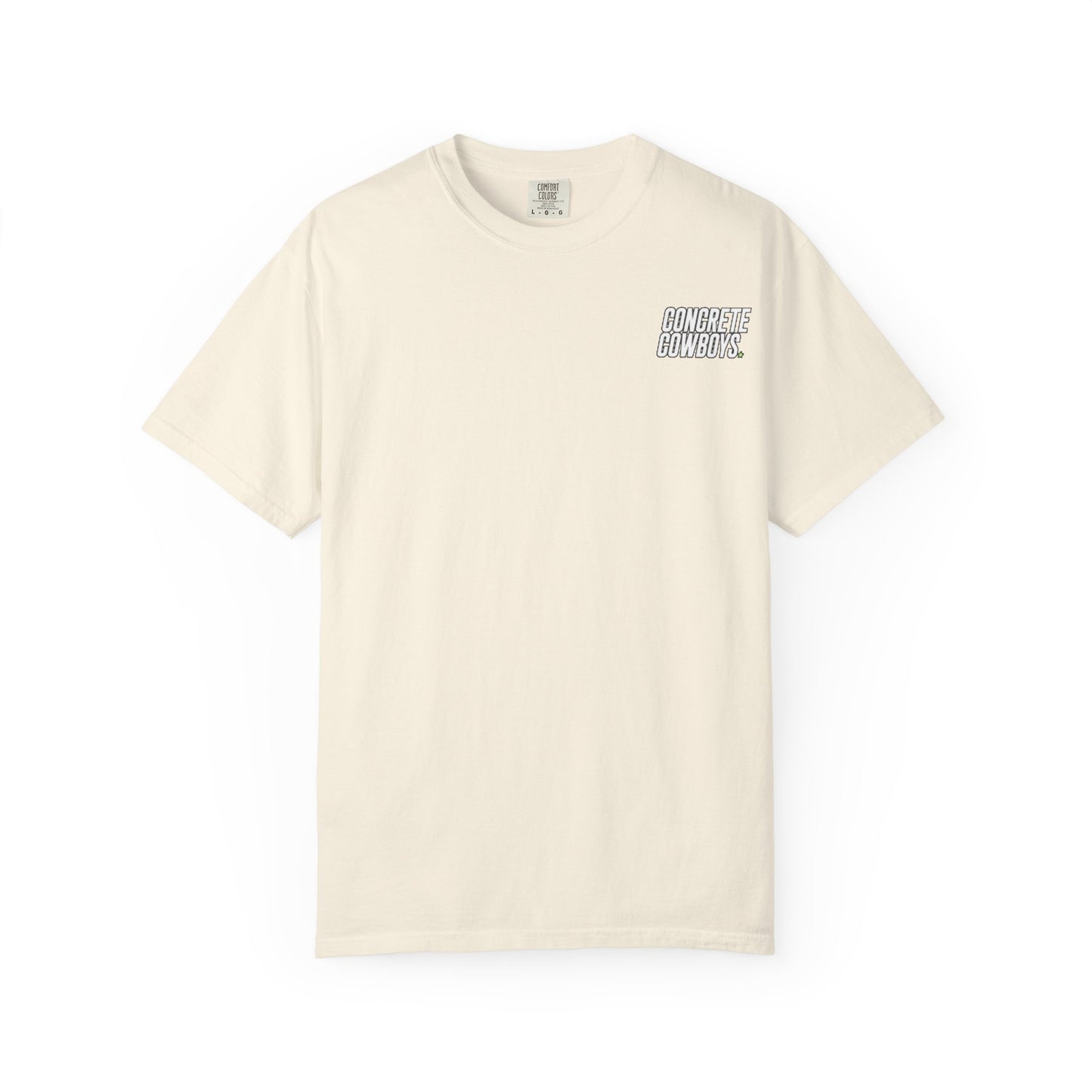 T-shirt in ivory with classic Concrete Cowboys logo on front.
