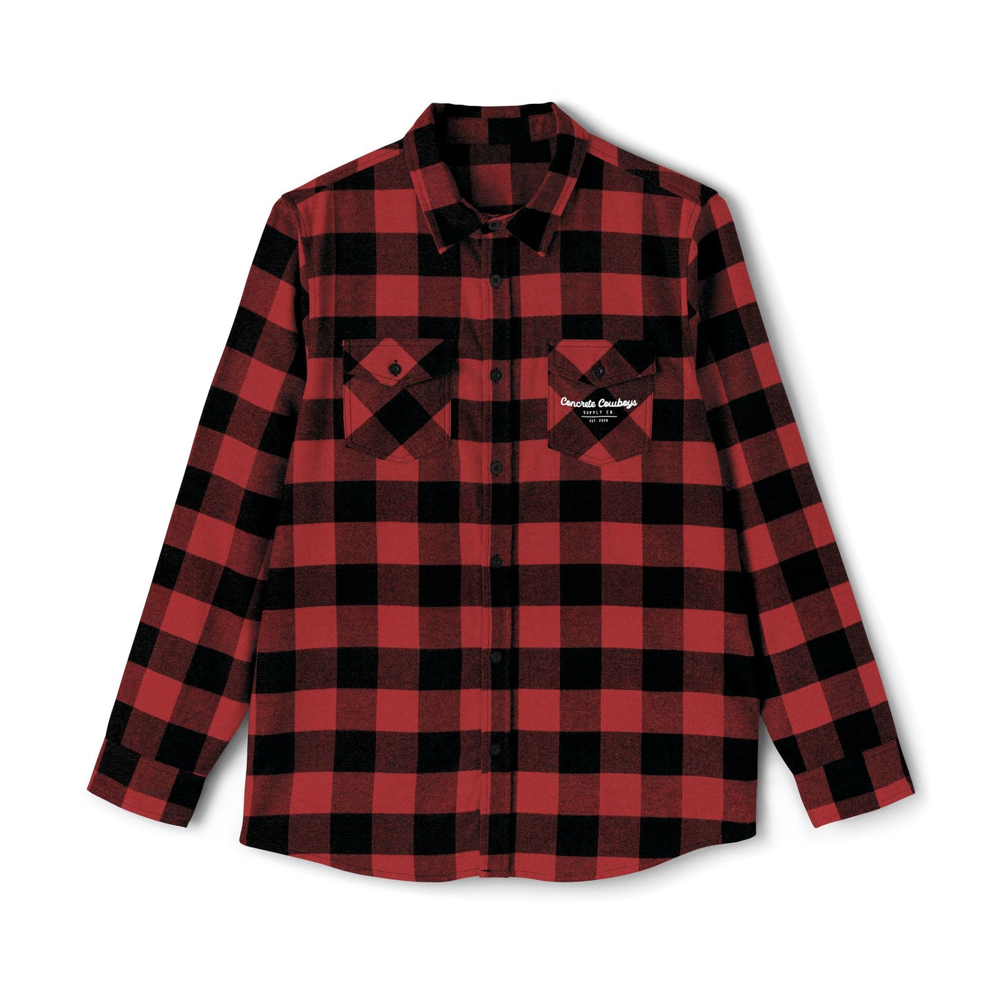Heavyweight flannel in red/black with EST logo on left pocket.