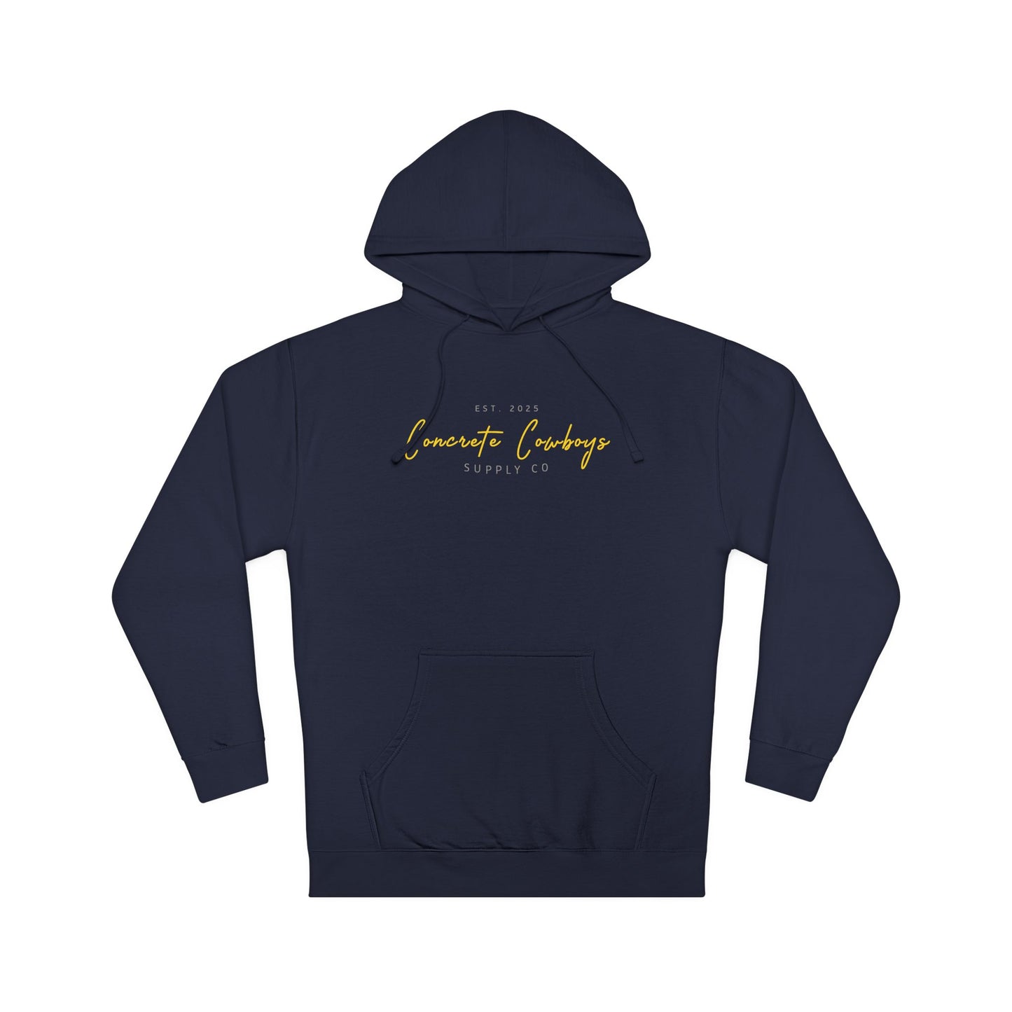 Heavyweight pullover hoodie in classic navy with Supply Co. logo.