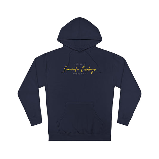 Heavyweight pullover hoodie in classic navy with Supply Co. logo.