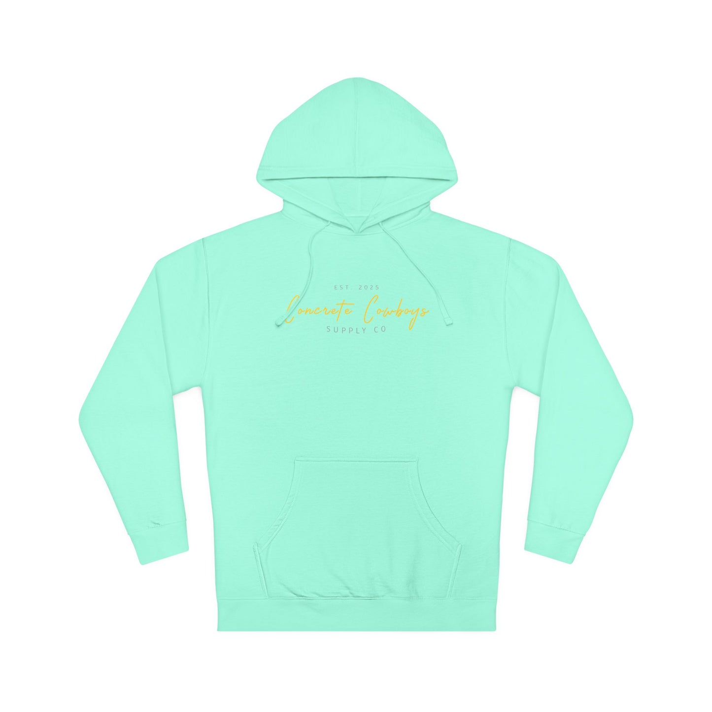 Heavyweight pullover hoodie in mint with Supply Co. logo.