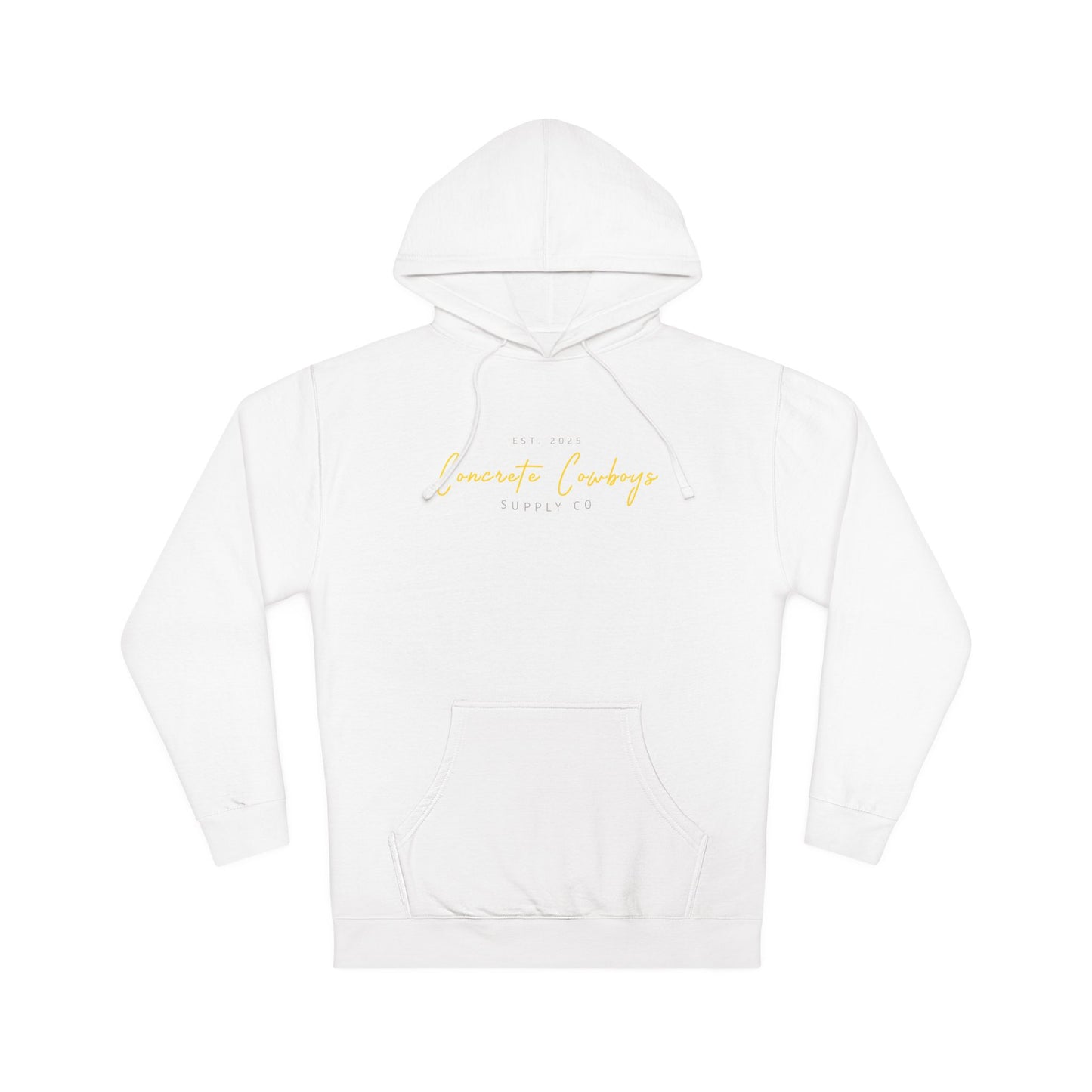 Heavyweight pullover hoodie in white with Supply Co. logo.