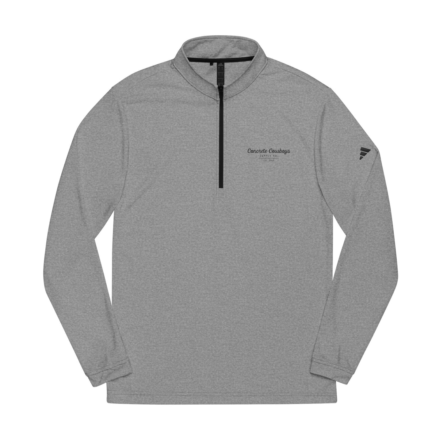 Quarter-zip sweatshirt in grey with Supply Co. EST logo.