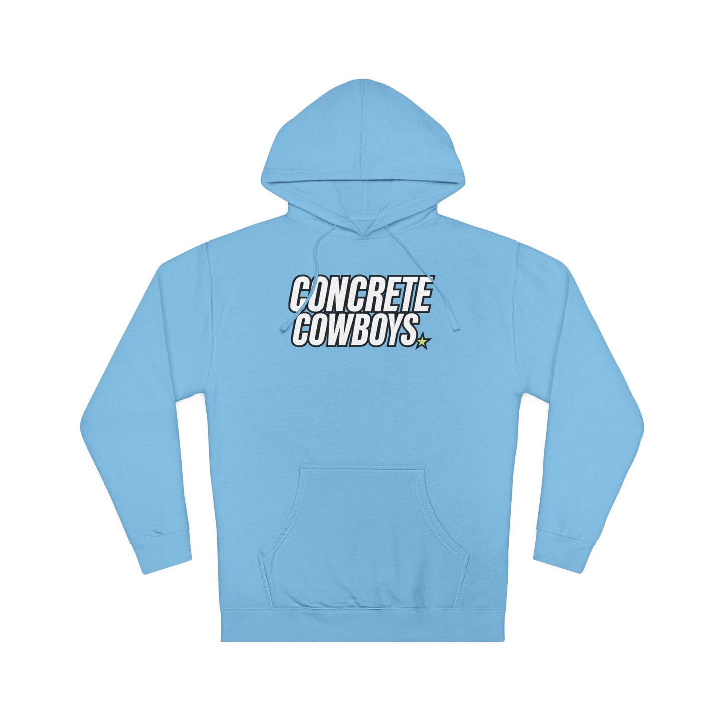 Blue aqua Cowboy Classic Hoodie displaying the Concrete Cowboys logo on the front