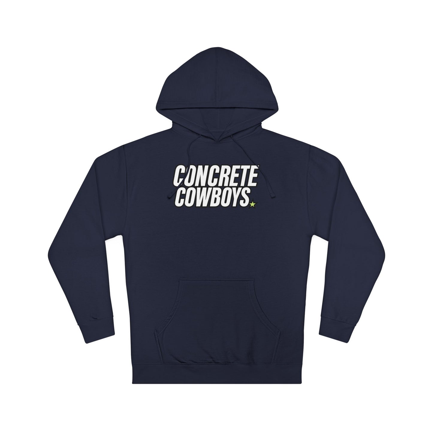 Classic navy Cowboy Classic Hoodie with Concrete Cowboys logo printed on the front