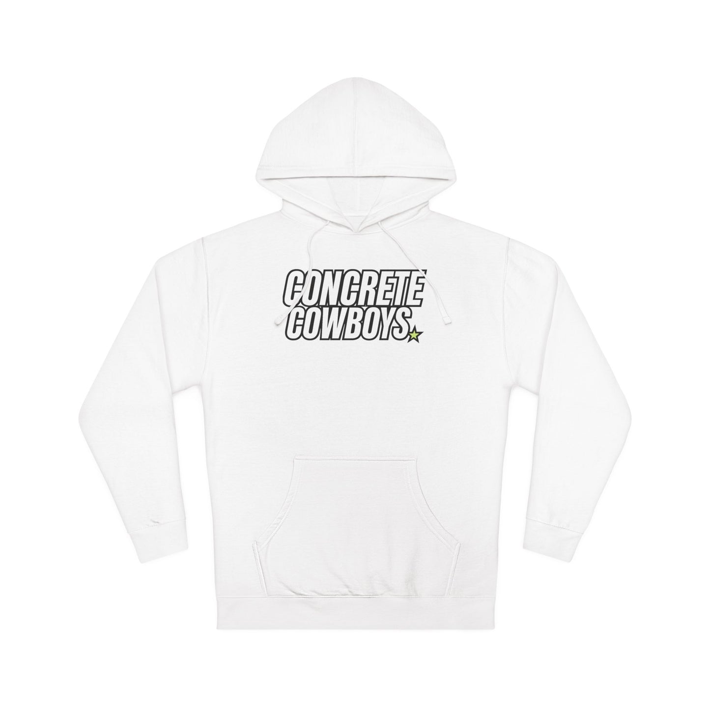 White Cowboy Classic Hoodie with Concrete Cowboys logo printed on the front center