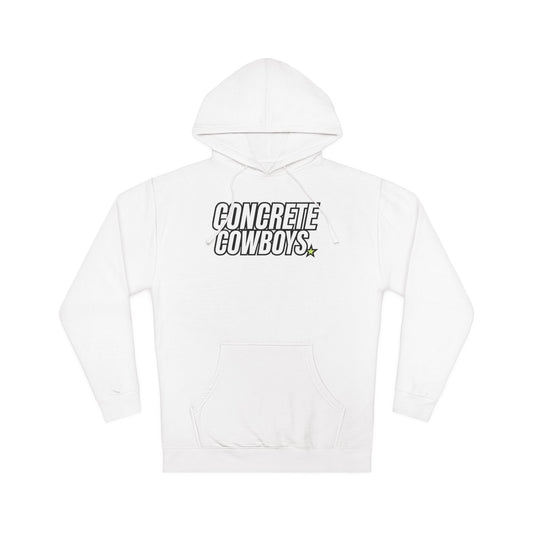 White Cowboy Classic Hoodie with Concrete Cowboys logo printed on the front center