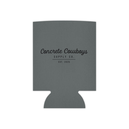 Regular-size neoprene can koozie featuring Concrete Cowboys Supply Co. EST branding.