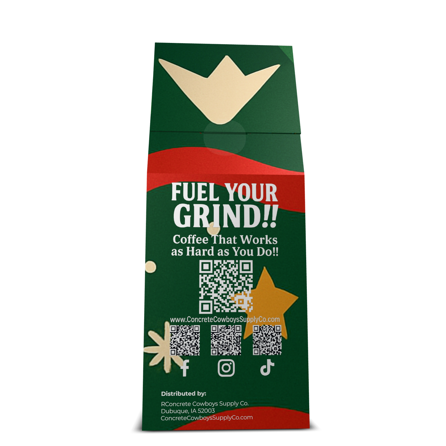 Holiday Blend coffee bag back view with QR code and company information