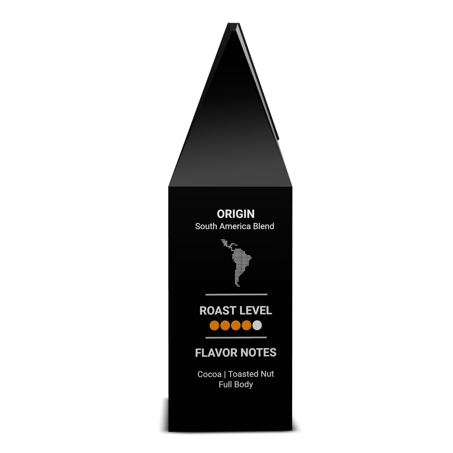 Jackhammer Roast coffee bag side panel with tasting notes, roast level, and origin map