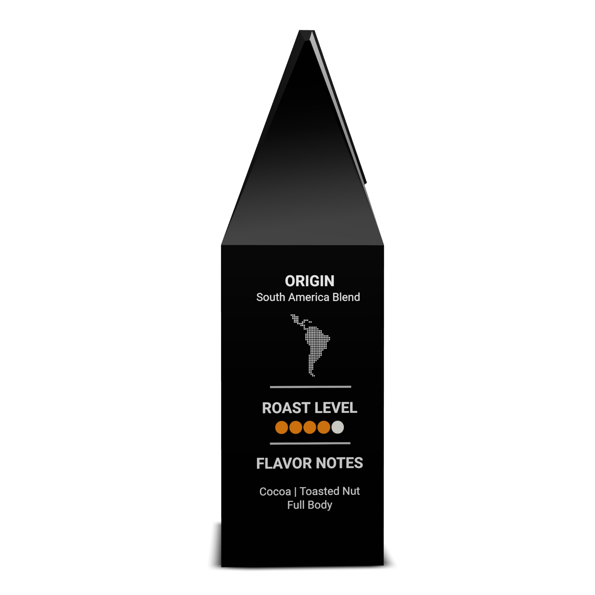 Jackhammer Roast coffee bag side panel with tasting notes, roast level, and origin map