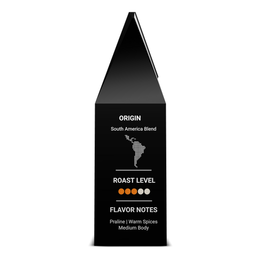 Mid Day Mud coffee bag side panel with tasting notes, roast level, and origin map