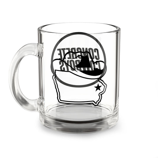 Iowa Cowboy glass mug with Iowa outline and star 10oz